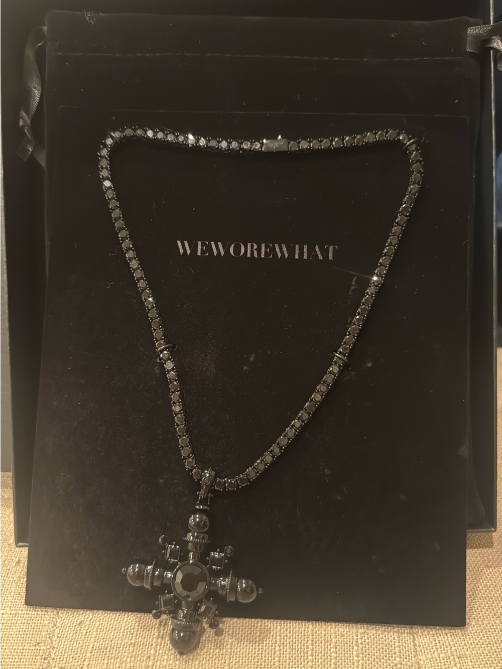 WeWoreWhat Gunmetal Crystal Cross Pendant Necklace